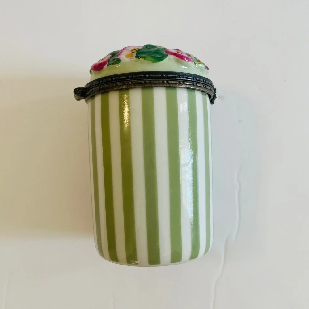 Bonbay Friendship‎ Ceramic Candle Holder Keepsake Box Green Striped Trinket Box